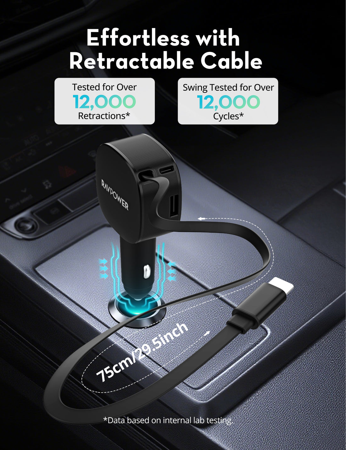 RAVPower RP-VC1021 PD60W 3-Port  Car Charger black - RP-VC1021