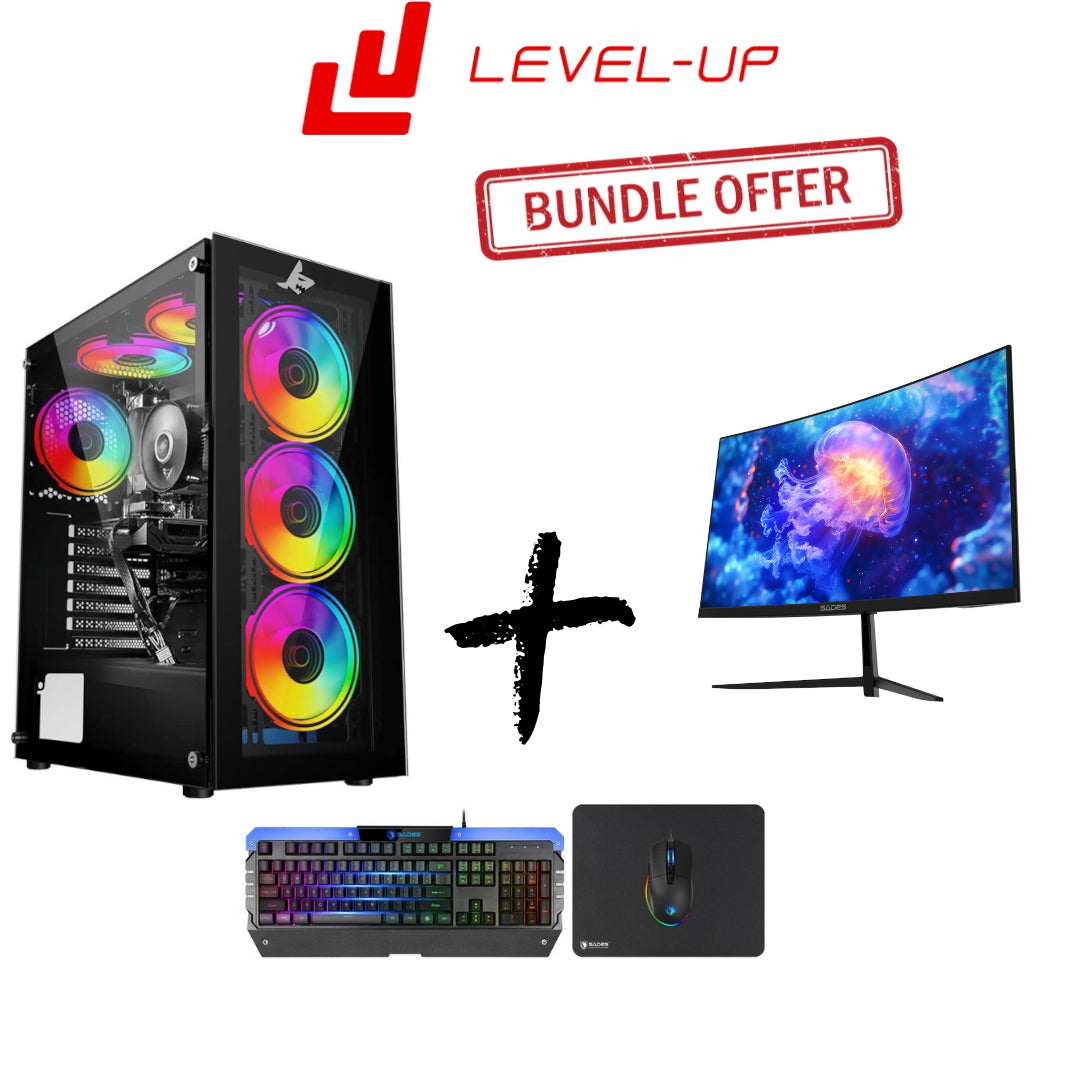 Gaming Bundle PC i5-13400F ,RTX 4060, 16GB RAM With Monitor Sades NC-Pelagia SC-CJ04F24B, 24" FHD 1920x1080, 200Hz, 0.5ms, HDMI 2.1, VA, Curved & Battle Ram Combo (Mouse + Mousepad & Keyboard)