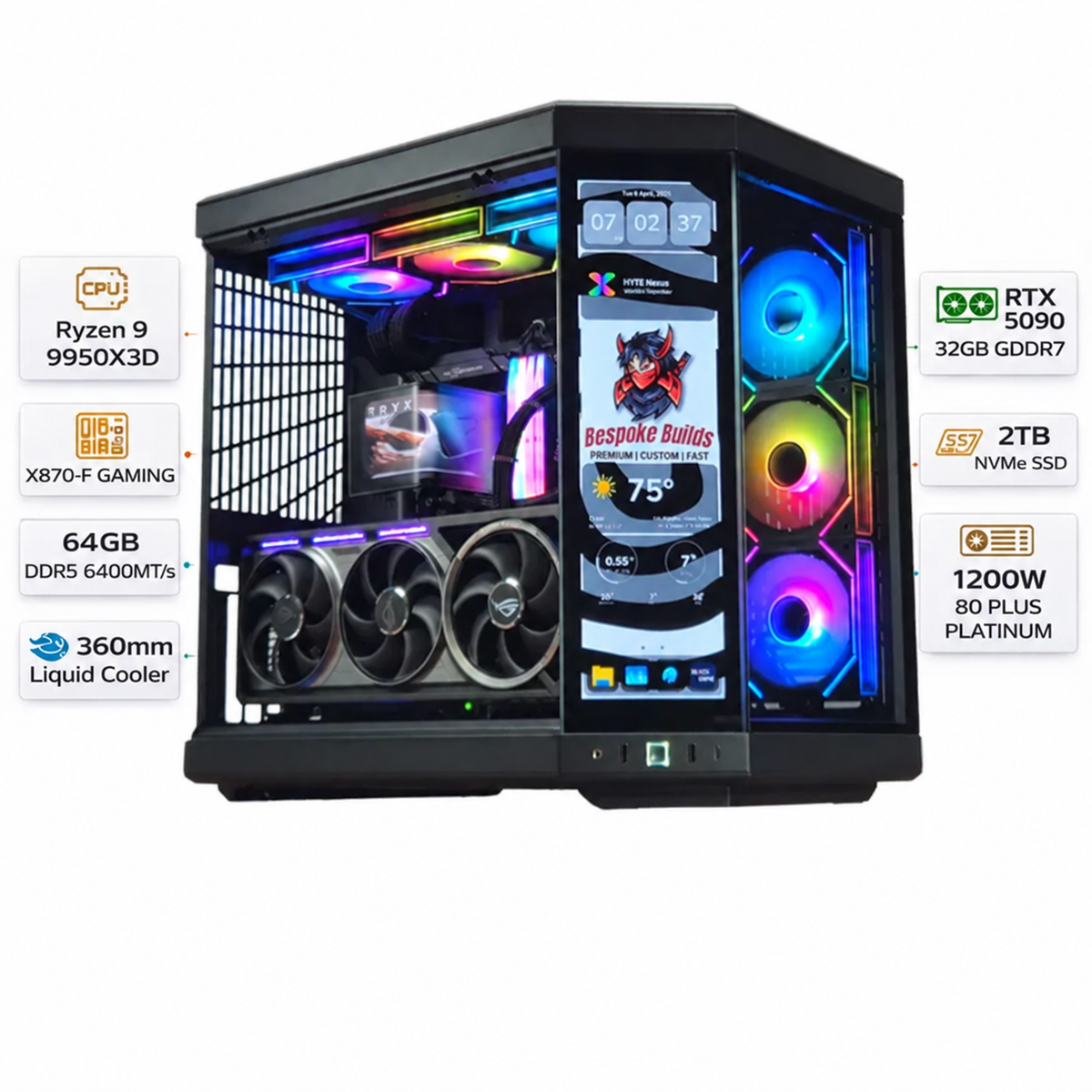 Custom Gaming PC AMD Ryzen 9 9950X3D, RTX 5090 32GB GDDR7, Ram 64GB DDR5, 2TB NVMe, Windows 11 Pro