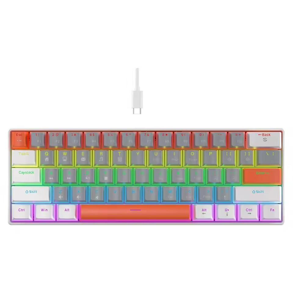 SUNNYSEE K61 Mechanical Keyboard in Grey White & Orange - Blue Switch