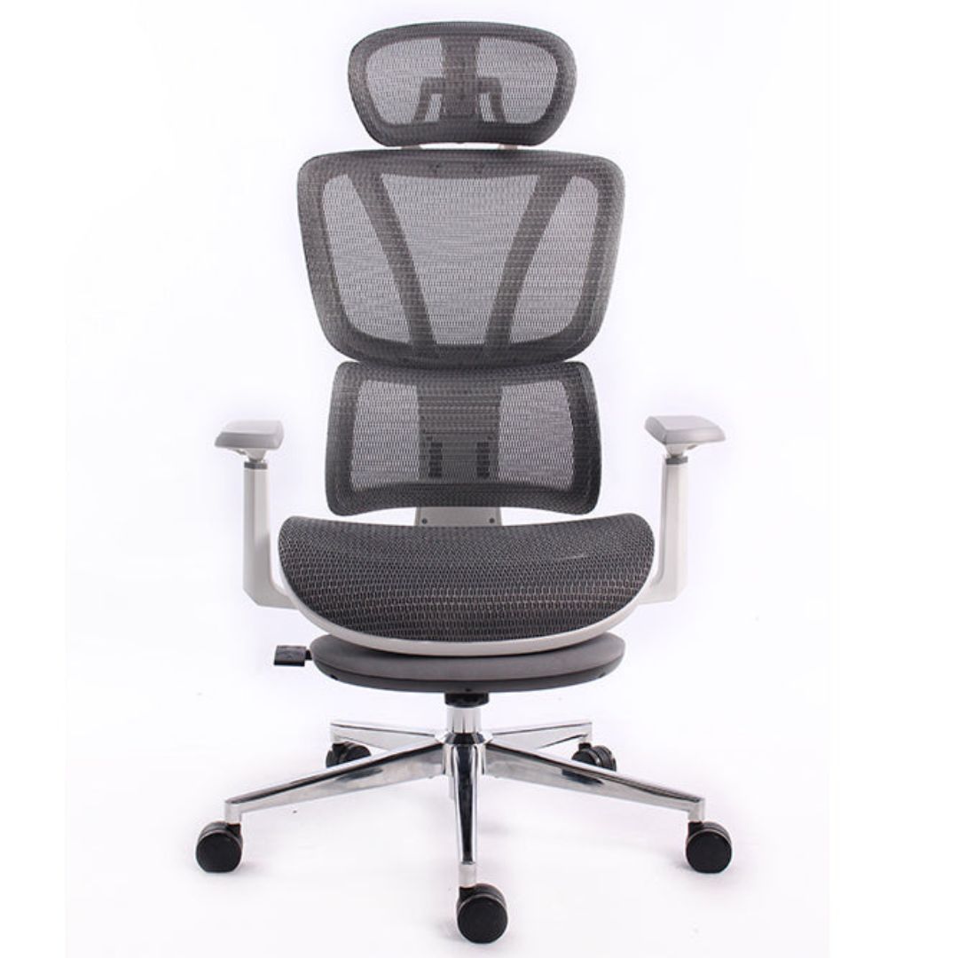Black Bull UMGC6002B mesh office and gaming Chair With footrest , adjustable Headrest up & down  3D armrest  , load weight: 130kg ,white / Gray (Assembly not Included)