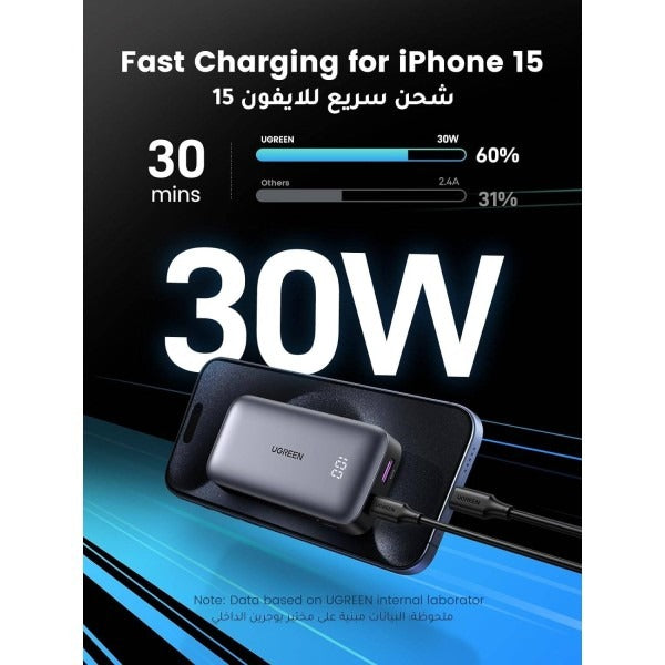 UGREEN 10000mAh PD-30W Two-way Fast Charging Power Bank - Black   PB502-25185