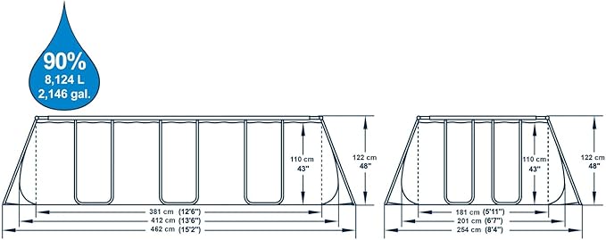 BESTWAY 4.12M X 2.01M X 1.22M RECTANGULAR POOL SET (Contents:Pool, Filter Pump(220-240V), Ladder, Chemconnect Dispenser, Compatible with Cartridge 58094(Ⅱ)220-240V)  56722 (Installation Not Included)