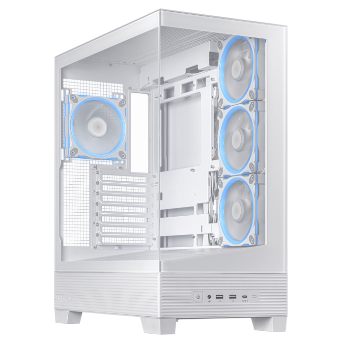 Asus A31 Plus Mid Tower Front Side & Left Side Tempered Glass Panel Case With 4 Fan RGB - White