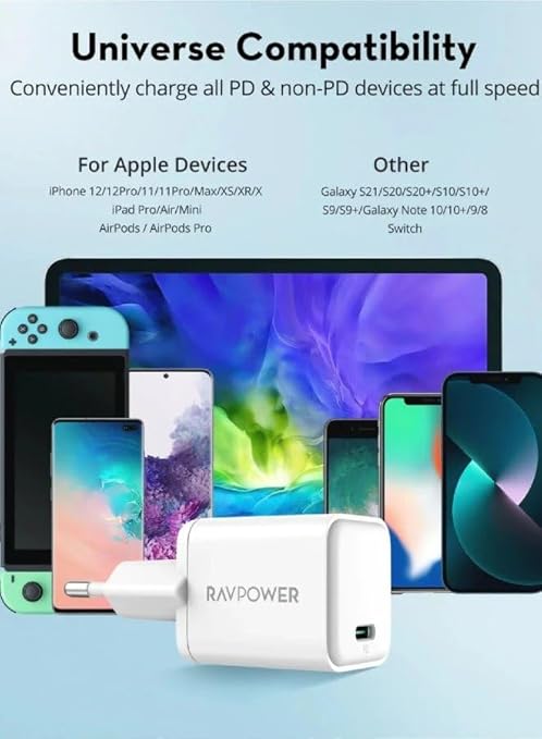 RAVPower RP-PC1037 PD 20W wall charger White UK Version with 3 AC plug white
