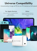 RAVPower RP-PC1037 PD 20W wall charger White UK Version with 3 AC plug white