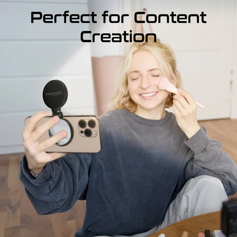 Promate 360° Rotatable Ultra-Slim MagSafe Compatible Rechargeable LED Ring Light - Black