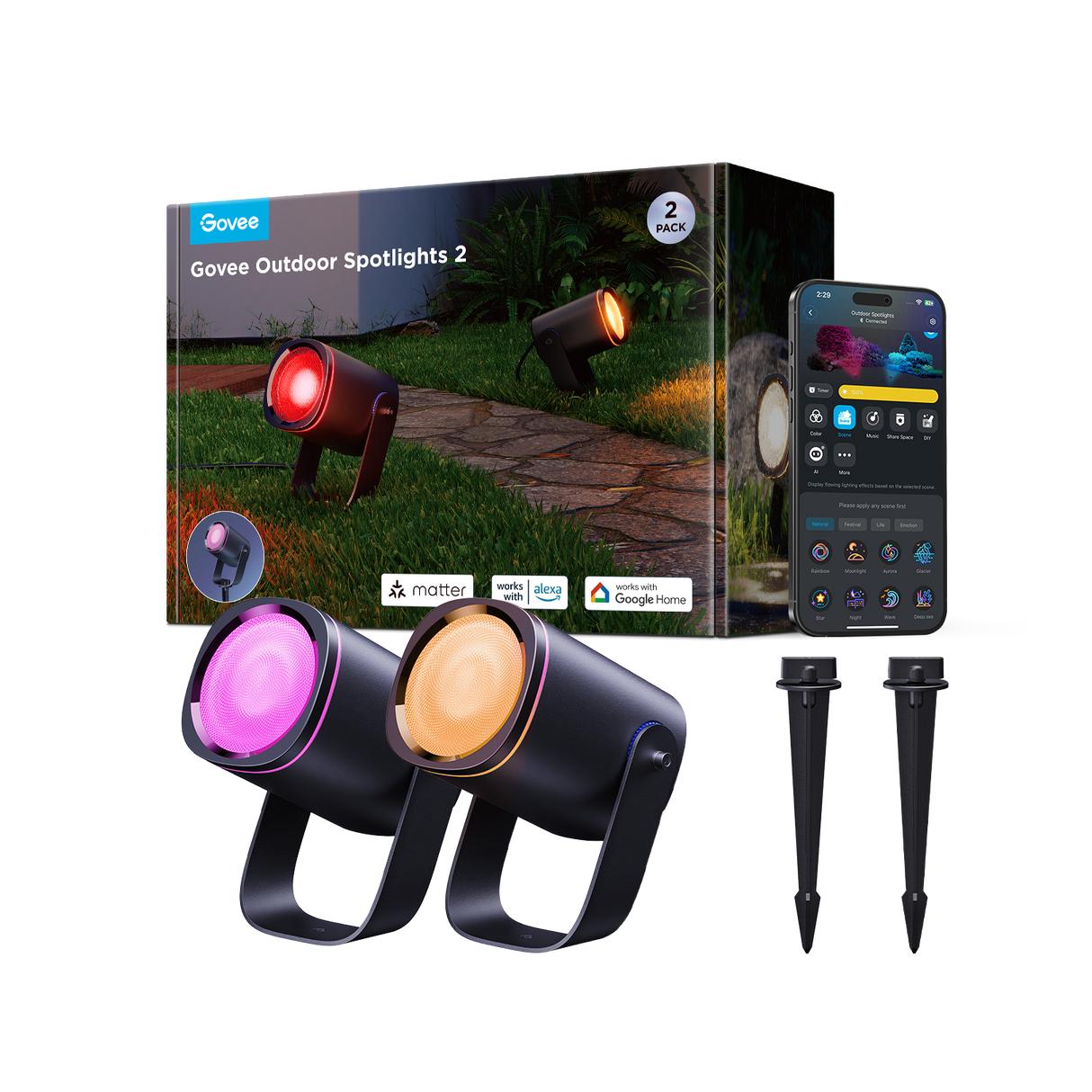 Govee RGBICWW Outdoor Spotlights (2 Pack) - H7093