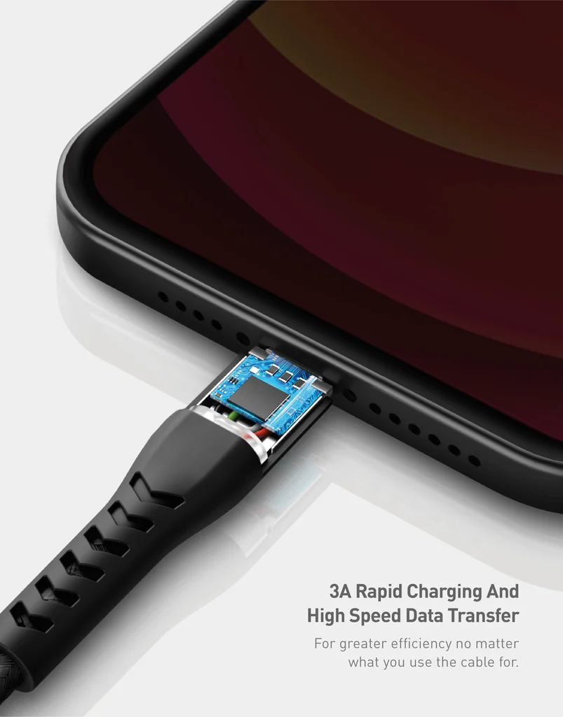 ENERGEA NYLOFLEX CABLE, CHARGE AND SYNC TOUGH LIGHTNING C89 MFI 3M – BLACK