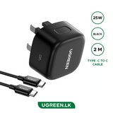 UGREEN PD 25w Fast Charger+USB CC Cable UK CD250 Black