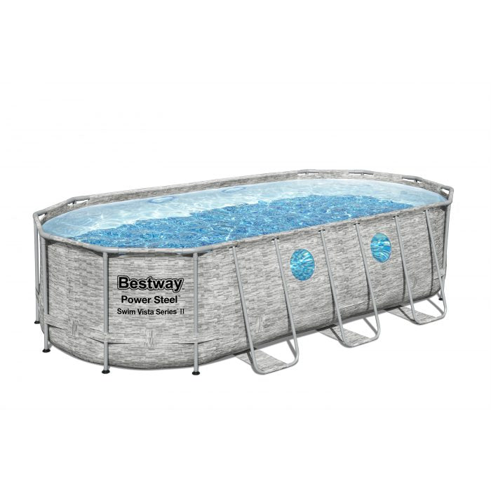 BESTWAY 5.49M X 2.74M X 1.22M OVAL POOL SET (Contents:One Pool, Filter Pump(220-240V), Ladder, Cover, ChemConnect Dispenser, Compatible with Cartridge 58012(III)220-240V)  56716 (Installation Not Included)