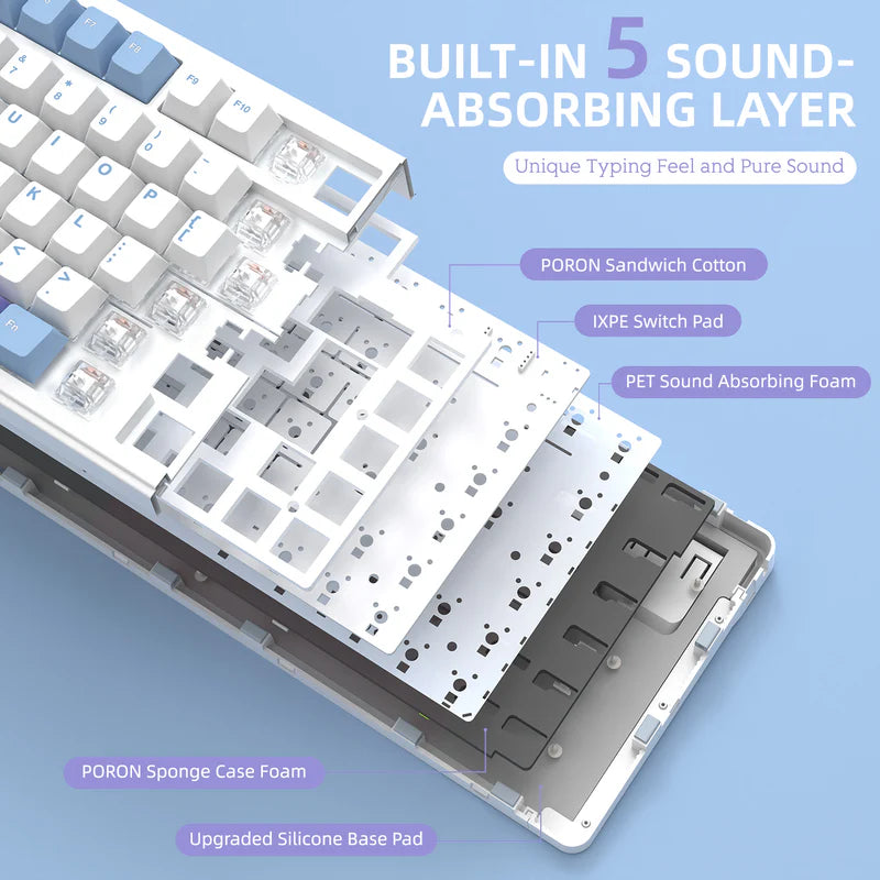 ATTACK SHARK X85 Tri-Mode 75% Gasket mounted Mechanical Keyboard - White Purple Jade Switch (Arabic)