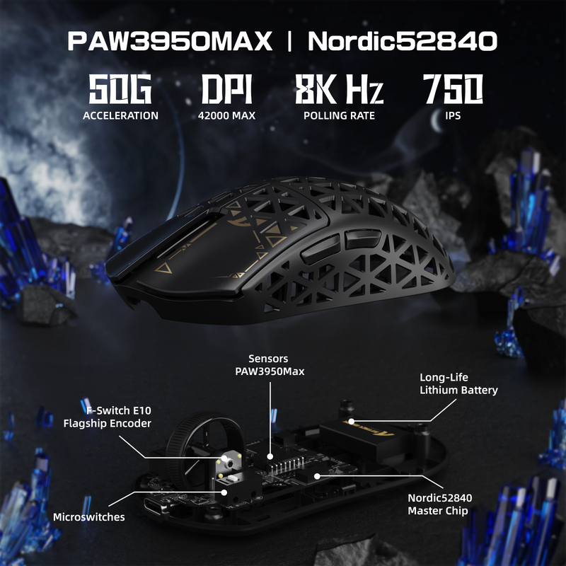 ATTACK SHARK R5 Ultra 39g SUPERLIGHT Carbon Fiber Wireless 8K PAW3950MAX Gaming Mouse PAW3950MAX up to 42000 DPI - Black