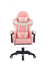 Oartex Gaming Chair with Foot Rest - Pink & White ( Installation not included )