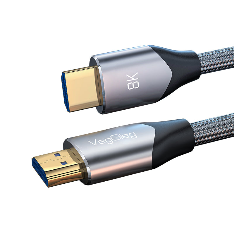 VegGieg 8K 60Hz 4K 120Hz 48Gbps HDR ARC HDCP Braided Grey Metal M/M HDMI 2.1 Cable