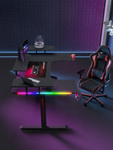 Gamax P203 RGB Carbon Fiber Gaming Workstation Desk with Multi-Level Shelves & Mousepad 160x100x74 cm - Black (Installation Not Included)