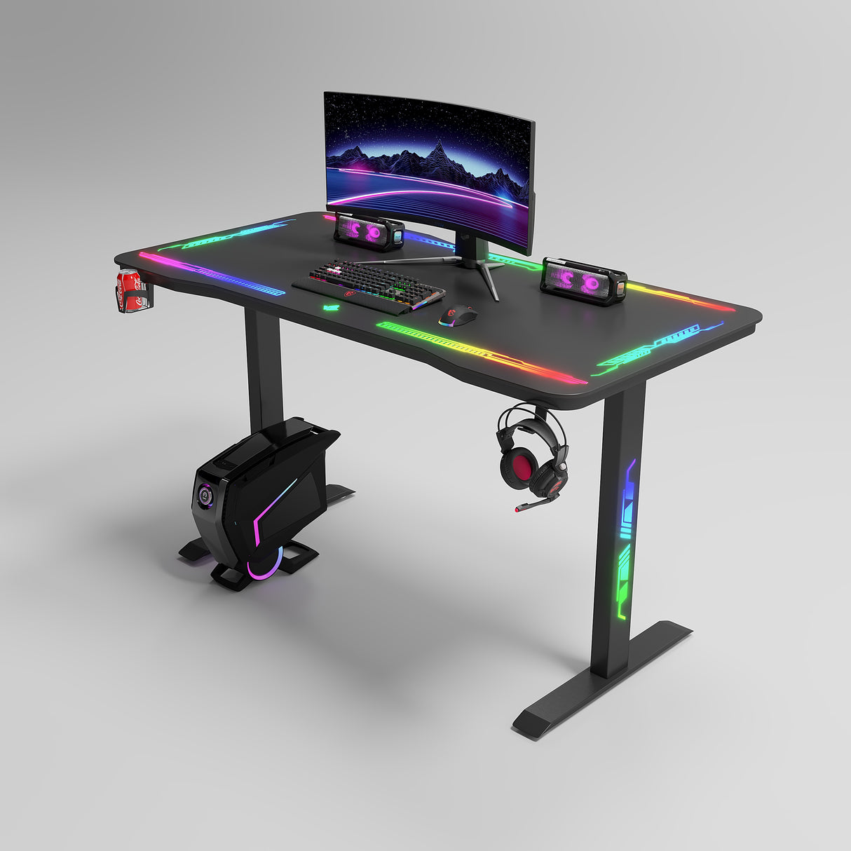 Gamax P206 Tempered Glass Surface Gaming Table 120*60*74 cm with Mousepad & Full RGB - Black (Installation Not Included)