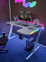 Gamax P201-RW RGB Carbon fiber Gaming Table 140*100*74 cm with Mousepad (L Shape - Right) - White (Installation Not Included)