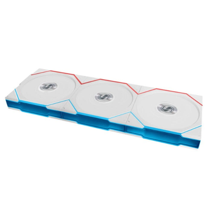 مروحة ليان لي لاسلكية بشفرة عكسية 120مم مع إضاءة ARGB وشاشة LCD 1.6 بوصة (٣ قطع) - أبيض