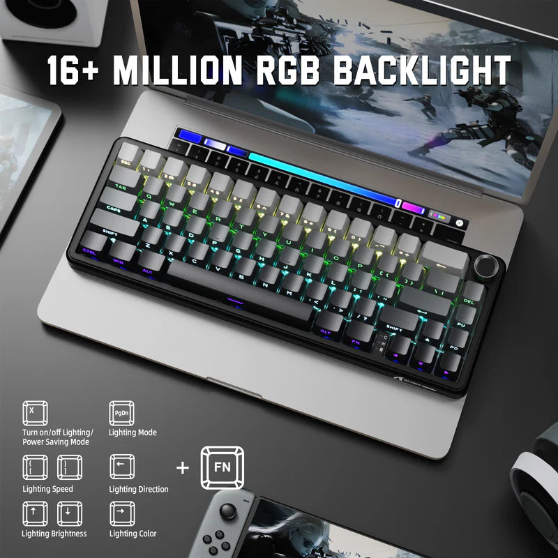 لوحة مفاتيح ميكانيكية لاسلكية ATTACK SHARK X66 60% مع أغطية مفاتيح PBT مطبوعة جانبيًا - Gradient Black Moon Light