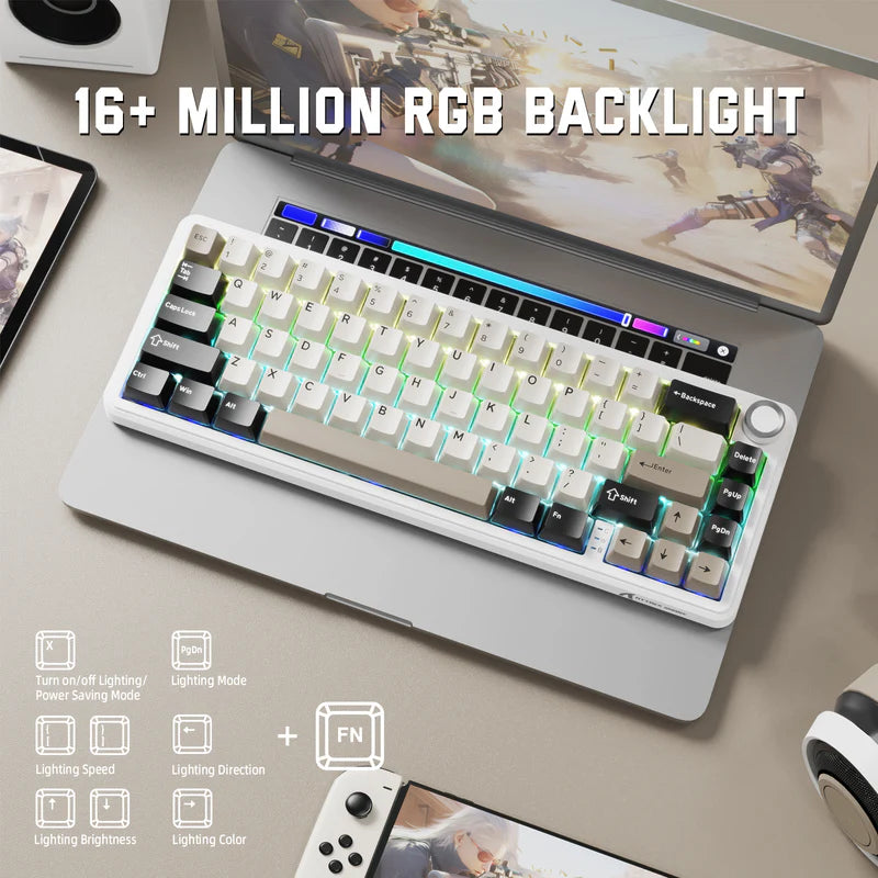 ATTACK SHARK X66 60% Wireless Mechanical Keyboard with Side Printed PBT Keycaps - Cheese White (Arabic)