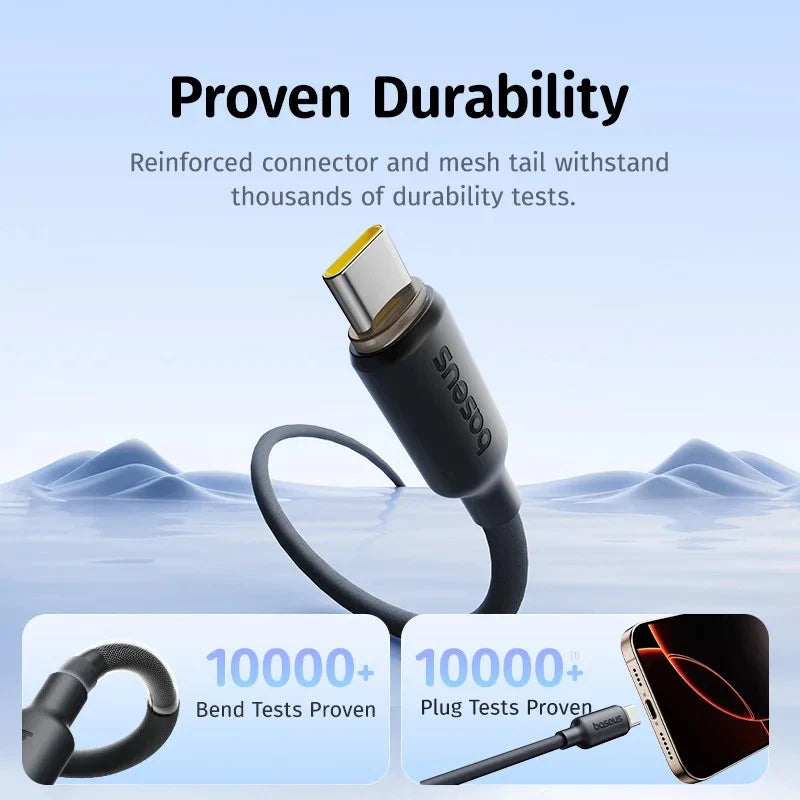 كابل بيسيوس سيليكون رغوي للشحن السريع ونقل البيانات USB-C إلى USB-C بقدرة 100 واط وطول 2 متر – أسود كوميك