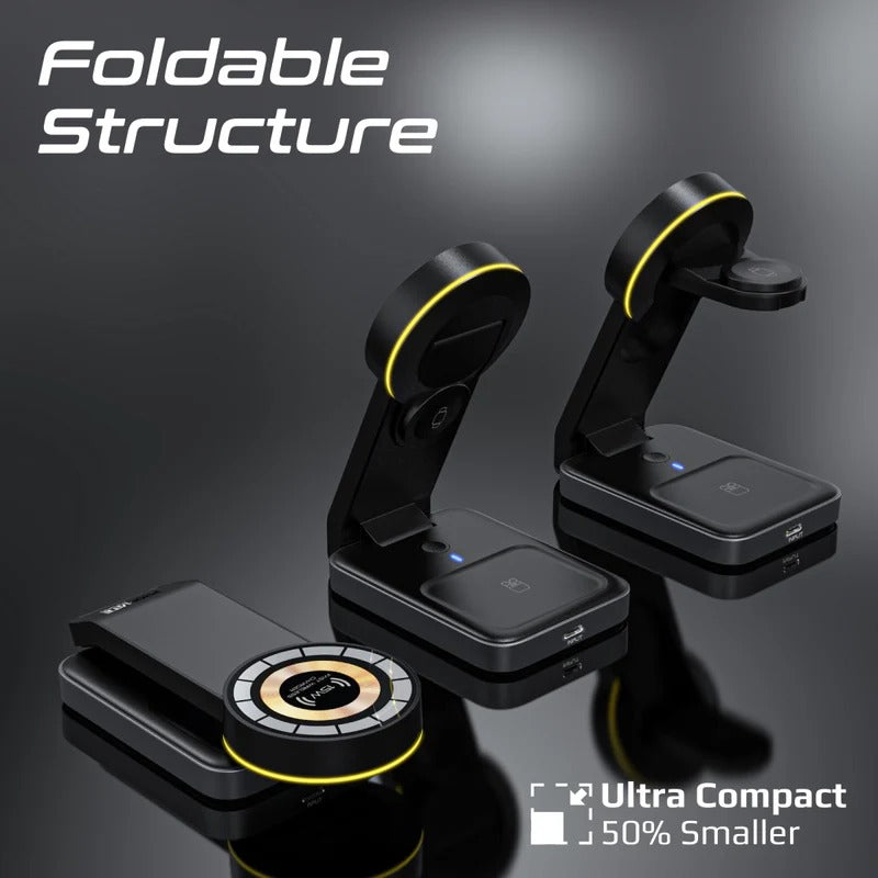 Promate 3 in 1 Transparent Foldable MagSafe Compatible Wireless Charging Station with Night Light  - Black