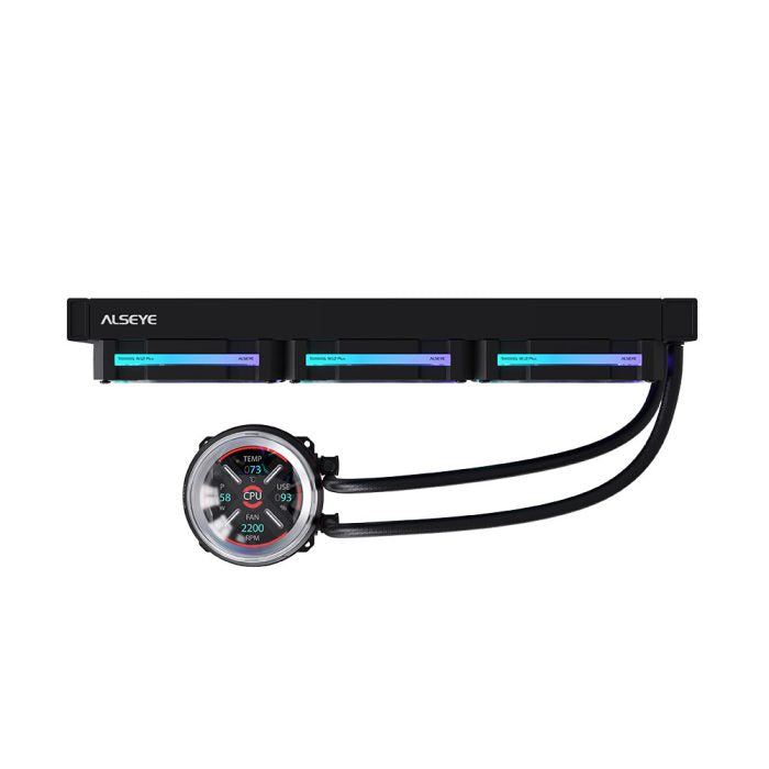 Alseye W360-L-B 360mm AIO Liquid Coolers, 320W TDP low noise ARGB pump with 2.1 inch screen - Black