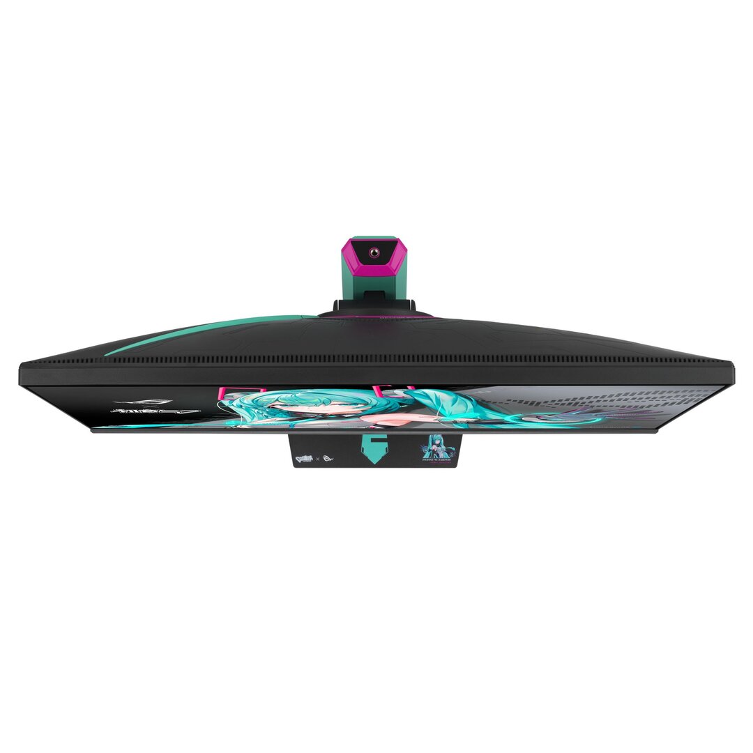 شاشة ألعاب مسطحة Asus ROG Strix XG27ACMEG-G (إصدار Hatsune Miku) مقاس 27 بوصة، دقة QHD (2560x1440)، معدل تحديث 260 هرتز، زمن استجابة 0.3 مللي ثانية، منافذ HDMI 2.1 وUSB Type-C، متوافقة مع تقنية G-Sync، تدعم DisplayWidget Center، وتقنية Fast IPS.