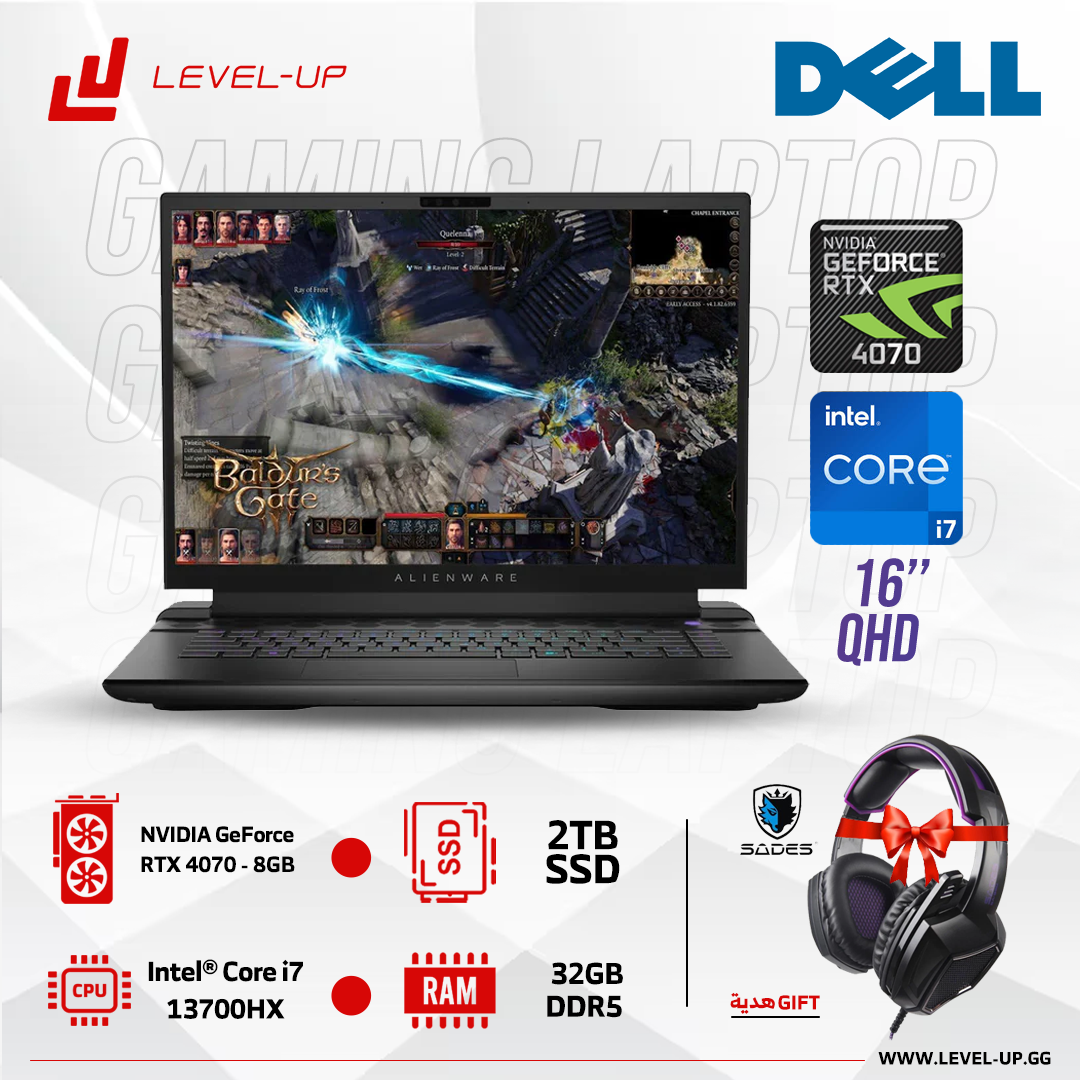 Gaming Laptop Dell Alienware m16 R1 16" QHD+ 165Hz, 3ms, CPU i7-13700HX,GeForce RTX 4070 8GB,RAM 32GB DDR5