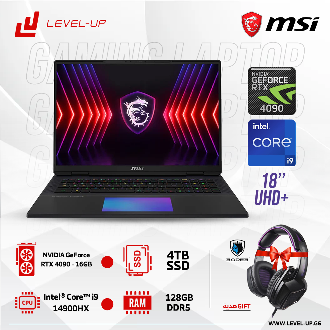 Gaming Laptop MSI Titan 18 HX A14VIG 18" UHD+, 120Hz, CPU i9-14900HX,GeForce RTX 4090 16GB,RAM 128GB DDR5