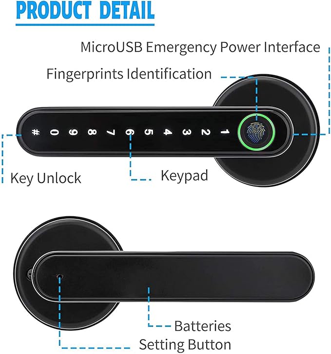 Digital Door Lock Model Y1604L for Door thickness: 30-55mm, unlock by Tuya Bluetooth/ Password / Fingerprint / key