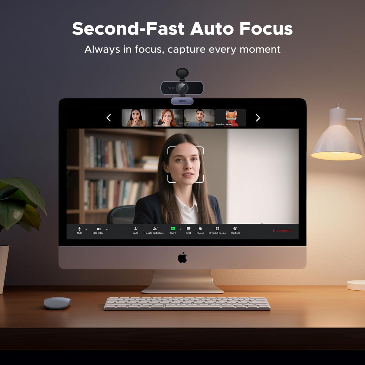 كاميرا ويب UGREEN بدقة 4K للكمبيوتر مع ميكروفون وغطاء خصوصية وزاوية تصوير 70° (CM831 – 65381)
