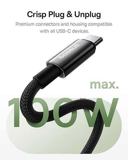 كابل Baseus Tungsten Gold الشحن المغناطيسي USB-C إلى USB-C 100 واط 1 متر - أسود