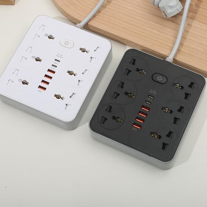 Z67 6 power socket 6 USB ports with TYPE-C 5V4.1A Charger power- White