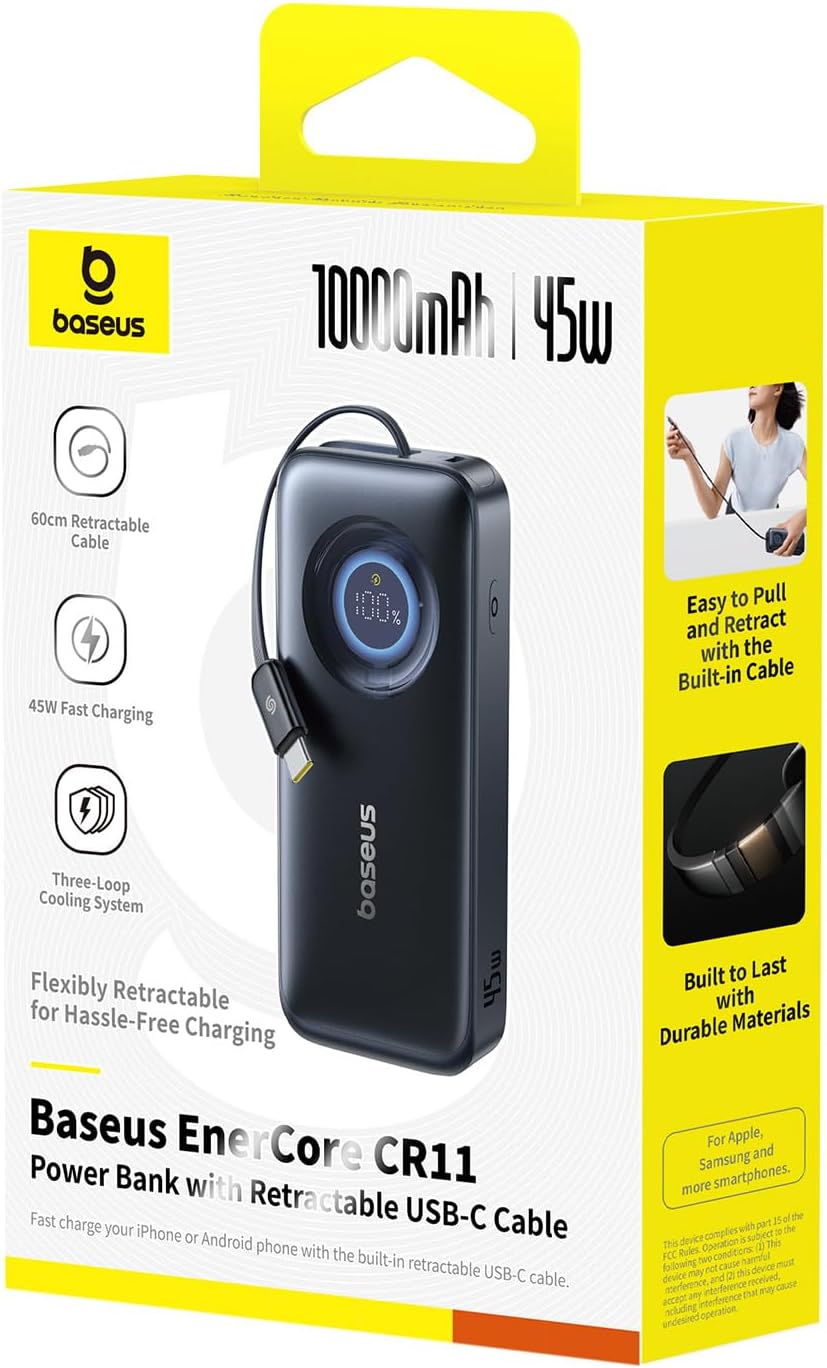 Baseus EnerCore CR11 Power Bank with Retractable Cable 10000mAh 45W - Cosmic Black