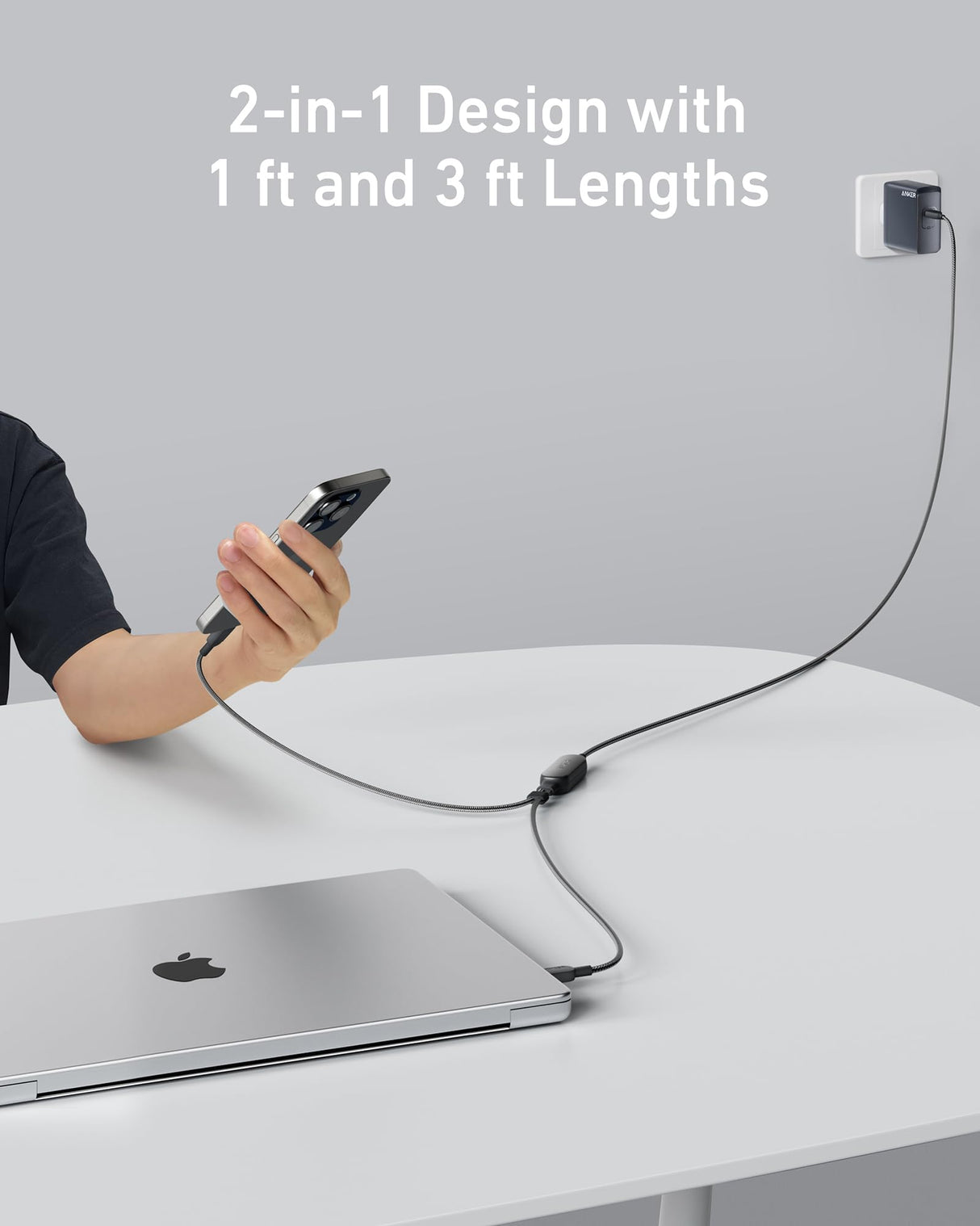 Anker 2-in-1 USB-C to USB-C Cable 140W (1.2m/4ft) A8895H11 - Black