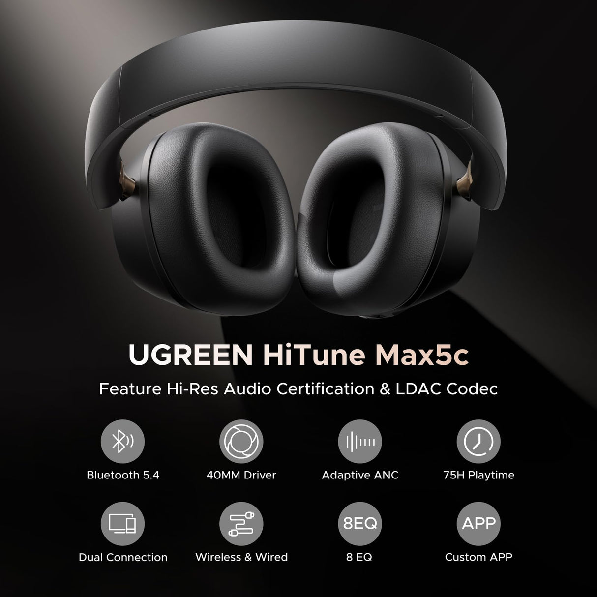 UGREEN HiTune Max5c Hybrid Active Noise-Cancelling 35dB Headphones Black