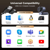 كاميرا ويب UGREEN بدقة 4K للكمبيوتر مع ميكروفون وغطاء خصوصية وزاوية تصوير 70° (CM831 – 65381)