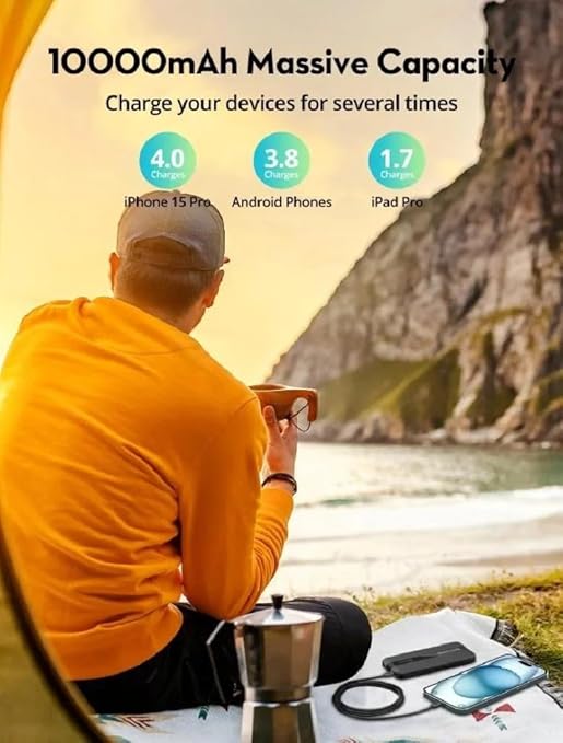 راف باور آر بي بي ٢٣٦ / آر بي بي ١٢٣٦ باور بانك بايونير بسعة ١٠٠٠٠ ملي أمبير، ٣ منافذ، شحن سريع بقدرة ٢٠ واط، أسود