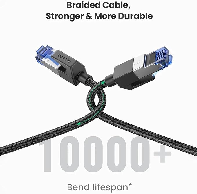 كابل إيثرنت UGREEN Cat8 نحاس خالص مضفّر دائري بقطر 5.5 ملم بطول 1.5 متر – أسود (NW153 – 80430)