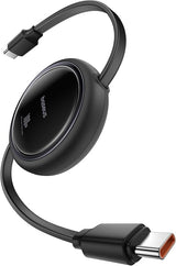 كابل Baseus Free2Pull Mini 2-in-1 قابل للانسحاب للشحن السريع USB-C إلى C+C 100 واط 1.2 متر - أسود كوني