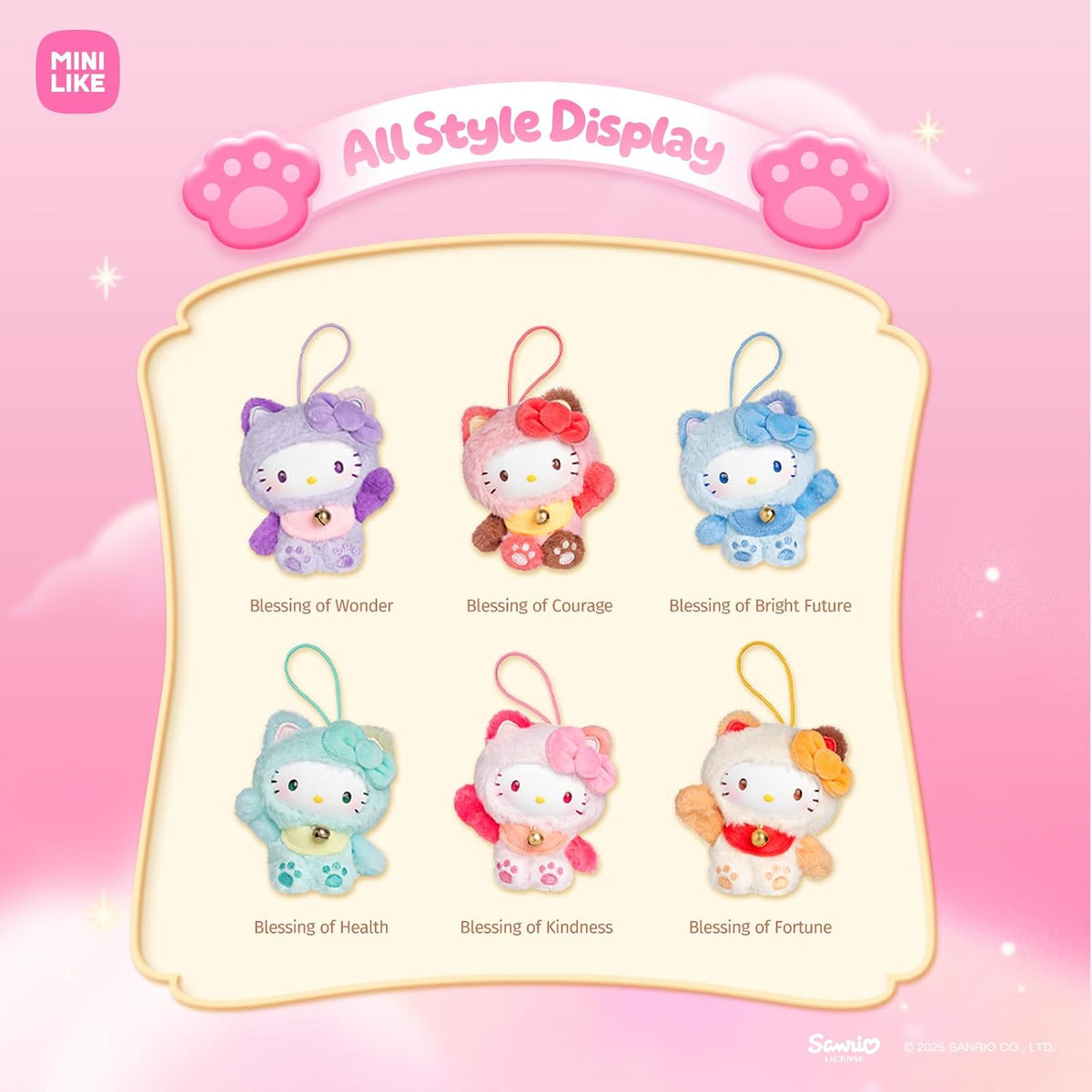 Hello Kitty Style Meow Blessing Series Plush Relaxing Toy Mi - 3.15 inch (Blind Box) selling per piece - 25MR-018