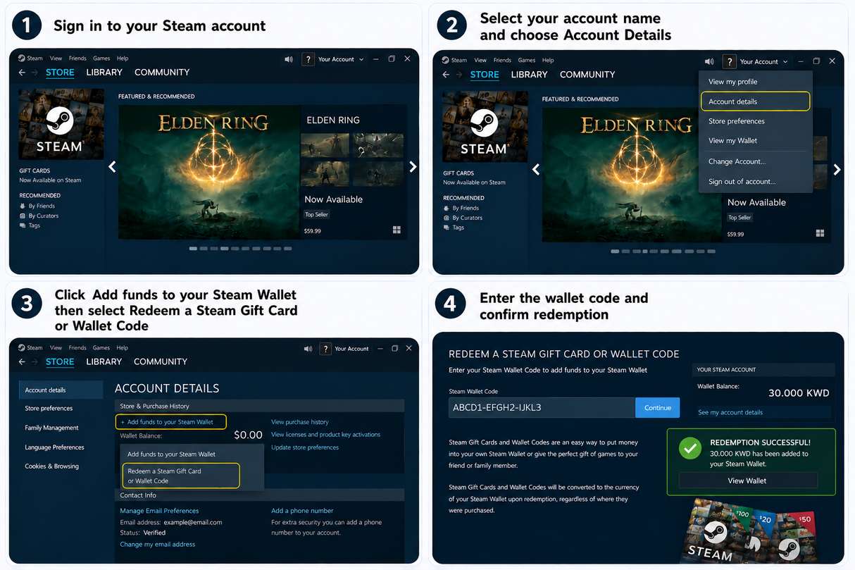 Steam Gift Card 30 KD - Kuwait (Send By SMS)