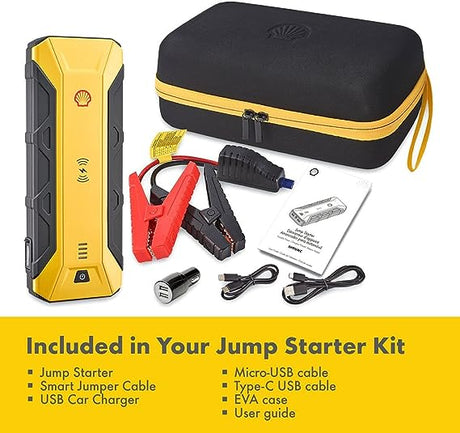 Shell SH916WC 1200A Wireless Charging, Power Bank, 3 USB Ports, Battery Booster + Jumper Cables