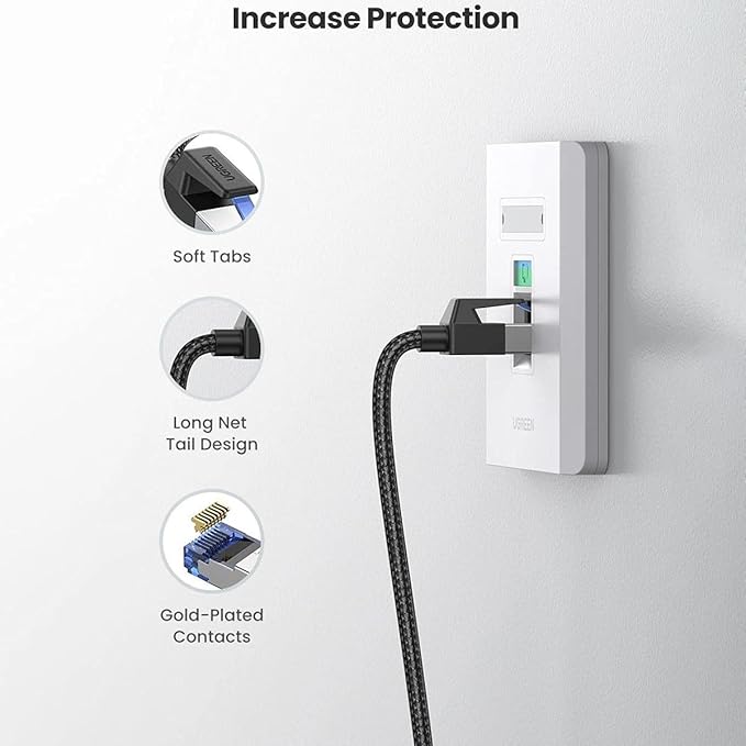 كابل إيثرنت UGREEN Cat8 نحاس خالص مضفّر دائري بقطر 5.5 ملم بطول 1.5 متر – أسود (NW153 – 80430)