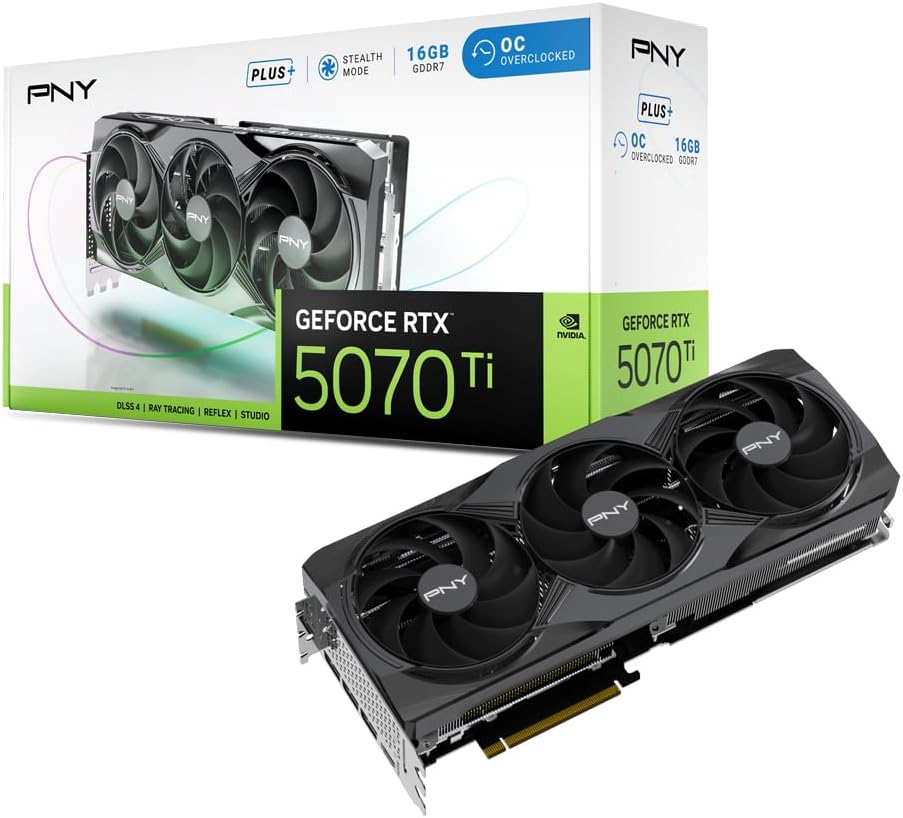 PNY NVIDIA GeForce RTX 5070 Ti OC Triple Fan Plus 16GB GDDR7 Gaming Graphic Card - Black