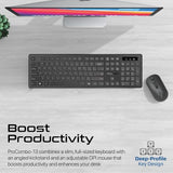 Promate ProCombo-13 English/Arabic Wireless Keyboard And Mouse Combo, Slim Full-Size 2.4Ghz Wireless Keyboard With 1600 DPI Ambidextrous Mouse, Nano USB Receiver, Quiet Keys - Black