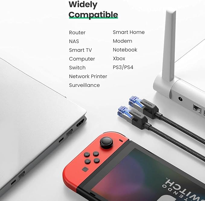 كابل إيثرنت UGREEN Cat8 نحاس خالص مضفّر دائري بقطر 5.5 ملم بطول 1.5 متر – أسود (NW153 – 80430)