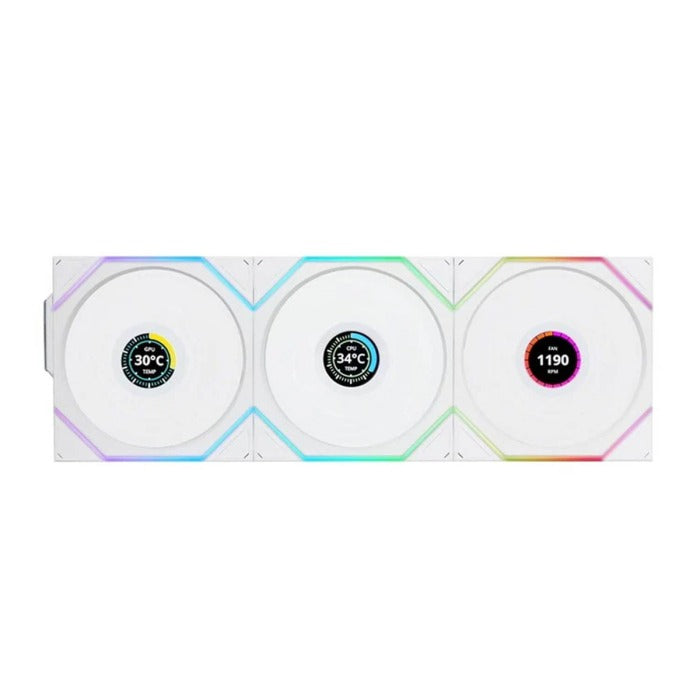 LIAN LI UNI FAN TL Wireless LCD Reverse Blade 120mm ARGB Case Fans with 1.6” LCD Screen (3 Pack)- WHITE
